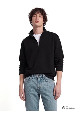 LOGO YARIM FERMUARLI SWEATSHIRT Siy