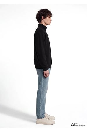 LOGO YARIM FERMUARLI SWEATSHIRT Siy
