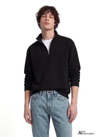 Mavi Logo Yarı Fermuarlı Siyah Sweatshirt 0S10585-900