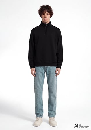 Mavi Logo Yarı Fermuarlı Siyah Sweatshirt 0S10585-900