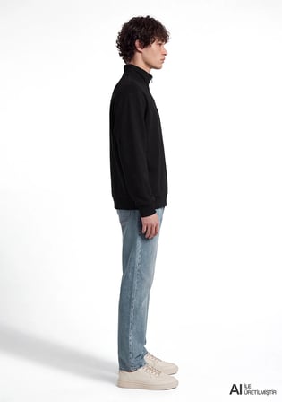 Mavi Logo Yarı Fermuarlı Siyah Sweatshirt 0S10585-900