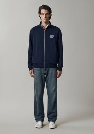 Mavi Logo Baskılı Fermuarlı Lacivert Sweatshirt 0S10655-70497