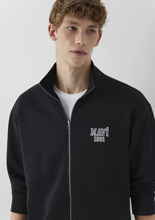 Mavi Logo Baskılı Fermuarlı Siyah Sweatshirt 0S10655-900
