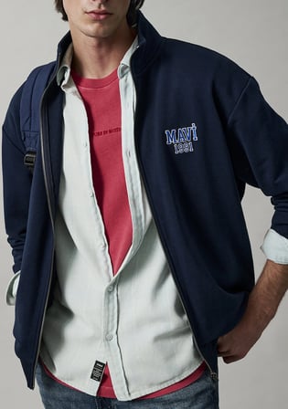 Mavi Logo Baskılı Fermuarlı Lacivert Sweatshirt 0S10655-70497