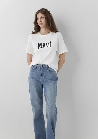 Mavi Logo Baskılı Ekru Tişört 1614376-70057
