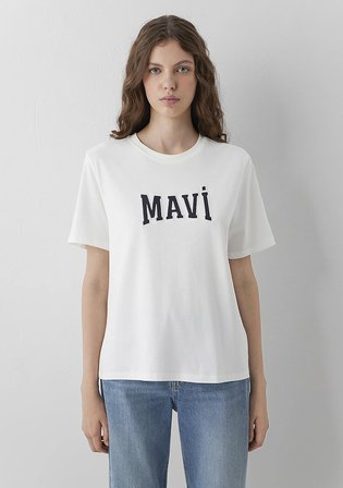 Mavi Logo Baskılı Ekru Tişört 1614376-70057