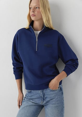 Mavi Logo Yarı Fermuarlı Lacivert Sweatshirt 1S10586-70491