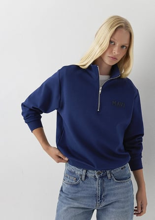 Mavi Logo Yarı Fermuarlı Lacivert Sweatshirt 1S10586-70491