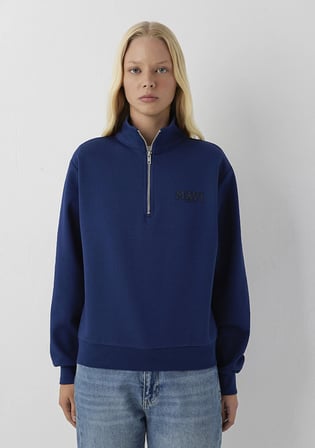 Mavi Logo Yarı Fermuarlı Lacivert Sweatshirt 1S10586-70491