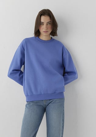 Bisiklet Yaka Mor Basic Sweatshirt 1610198-70662
