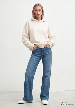 Kapüşonlu Ekru Basic Sweatshirt 1S10575-83043