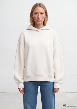Kapüşonlu Ekru Basic Sweatshirt 1S10575-83043