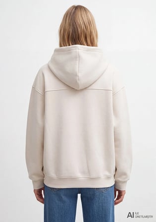 Kapüşonlu Ekru Basic Sweatshirt 1S10575-83043