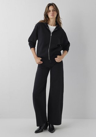 Kapüşonlu Fermuarlı Siyah Sweatshirt 1S10569-900