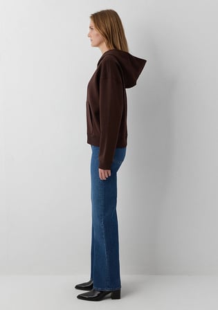 Kapüşonlu Kahverengi Basic Sweatshirt 1S10570-70236