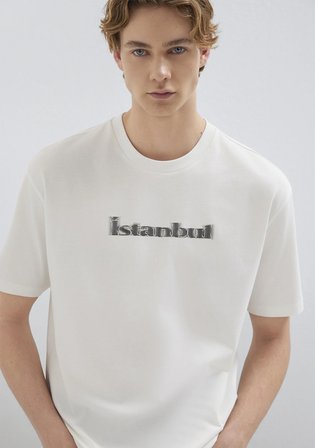 İstanbul Baskılı Ekru Tişört 0613664-70057