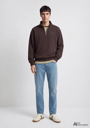 Mavi Logo Yarı Fermuarlı Kahverengi Sweatshirt 0S10585-70219