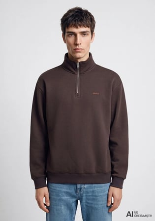 Mavi Logo Yarı Fermuarlı Kahverengi Sweatshirt 0S10585-70219
