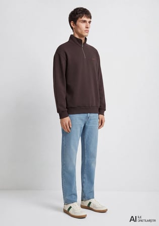 Mavi Logo Yarı Fermuarlı Kahverengi Sweatshirt 0S10585-70219