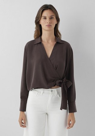 (Tencel TM) Lyocell Çapraz Bağlamalı Kahverengi Bluz 1211581-70236