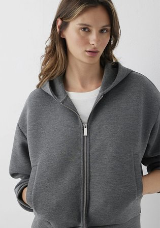 Kapüşonlu Fermuarlı Gri Sweatshirt 1S10551-87829