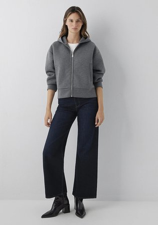 Kapüşonlu Fermuarlı Gri Sweatshirt 1S10551-87829
