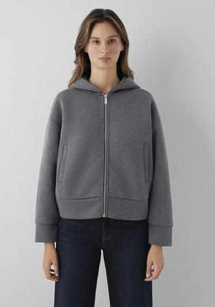 Kapüşonlu Fermuarlı Gri Sweatshirt 1S10551-87829