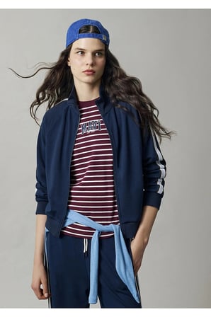 Şerit Detaylı Fermuarlı Lacivert Sweatshirt Regular Fit / Normal Kesim 1S10557-70488