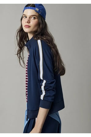 Şerit Detaylı Fermuarlı Lacivert Sweatshirt Regular Fit / Normal Kesim 1S10557-70488