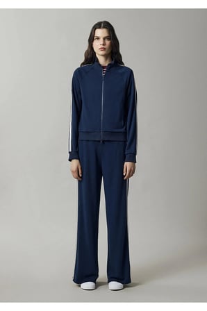 Şerit Detaylı Fermuarlı Lacivert Sweatshirt Regular Fit / Normal Kesim 1S10557-70488