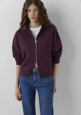 Kapüşonlu Fermuarlı Bordo Sweatshirt 1S10566-70434
