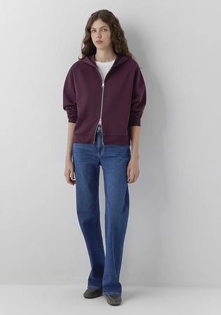 Kapüşonlu Fermuarlı Bordo Sweatshirt 1S10566-70434