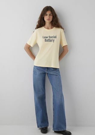 Slogan Baskılı Sarı Tişört 1614146-70027