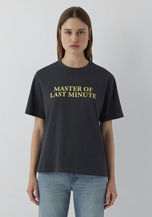 Slogan Baskılı Antrasit Tişört 1614145-70087