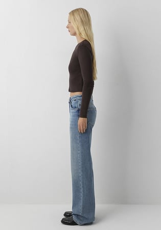 Uzun Kollu Kahverengi Crop Basic Tişört 1612822-70240