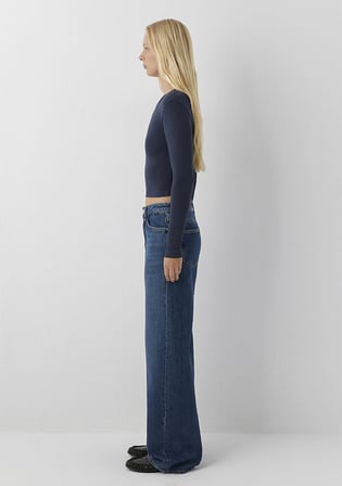 Uzun Kollu Lacivert Crop Basic Tişört 1612822-87524