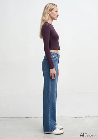 Uzun Kollu Mor Crop Basic Tişört 1612822-70635