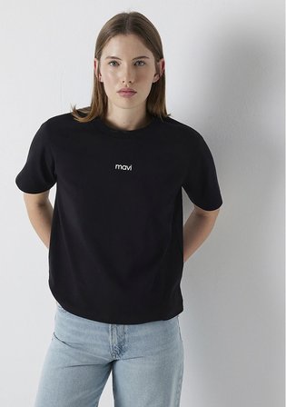 Mavi Logo Baskılı Siyah Tişört 1612829-900