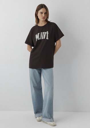 Mavi Logo Baskılı Kahverengi Tişört 1600843-70240