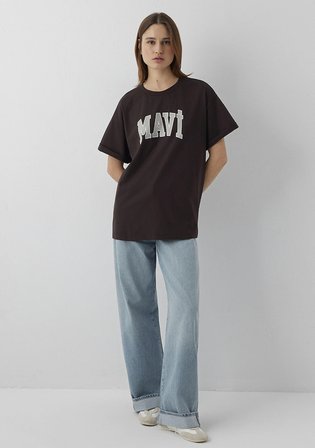 Mavi Logo Baskılı Kahverengi Tişört 1600843-70240