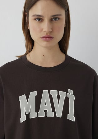 Mavi Logo Baskılı Kahverengi Tişört 1600843-70240