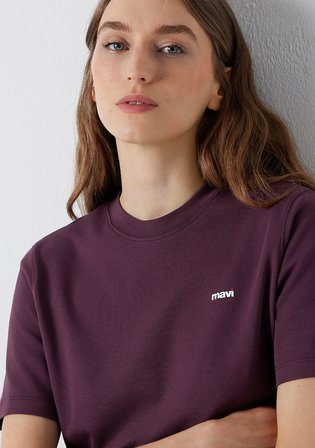Mini Mavi Logo Baskılı İnterlok Kahverengi Basic Tişört 1612122-70223