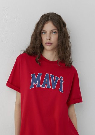 Mavi Logo Baskılı Kırmızı Tişört 1600843-86417