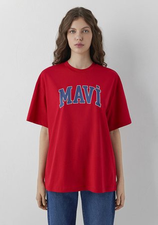 Mavi Logo Baskılı Kırmızı Tişört 1600843-86417