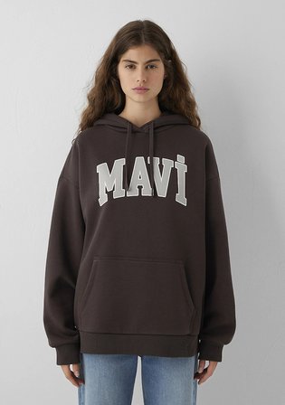Mavi Logo Baskılı Kapüşonlu Kahverengi Sweatshirt 1600361-70240