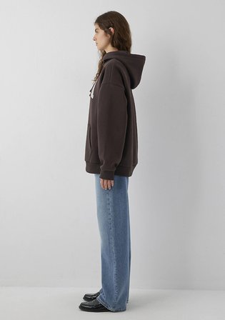 Mavi Logo Baskılı Kapüşonlu Kahverengi Sweatshirt 1600361-70240
