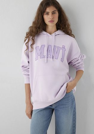 Mavi Logo Baskılı Kapüşonlu Lila Sweatshirt 1600361-70512
