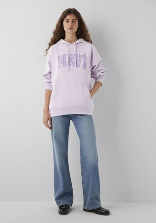 Mavi Logo Baskılı Kapüşonlu Lila Sweatshirt 1600361-70512