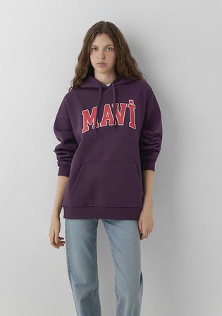 Mavi Logo Baskılı Kapüşonlu Mor Sweatshirt 1600361-70635