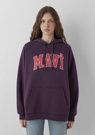 Mavi Logo Baskılı Kapüşonlu Mor Sweatshirt 1600361-70635